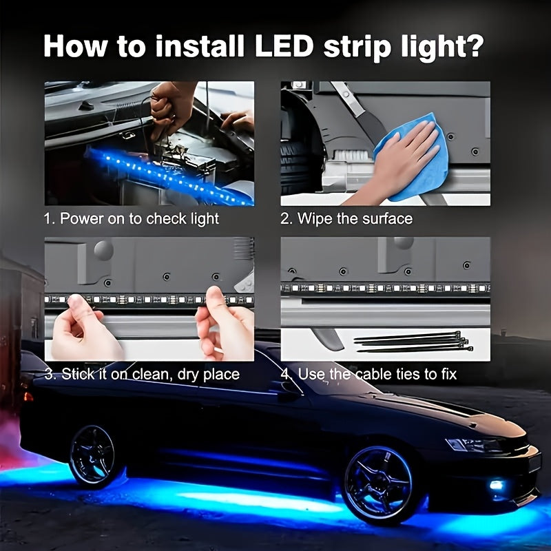 RGB LED Car Underglow Light Strip Kit, 35-47 Inch Neon Underbody Lights for SUV ATV UTV RZR Off-Road, Music Sync Voice Control App & Remote, Hardwired 12V, Exterior Ambient Lighting
