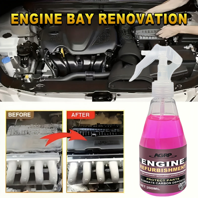 Engine Bay Plastic Care Spray, Gloss Enhancer & Spot Remover, Glycerin Formula for Engine Bay Revival, Auto Detailing Kit, 200ml with Sponge