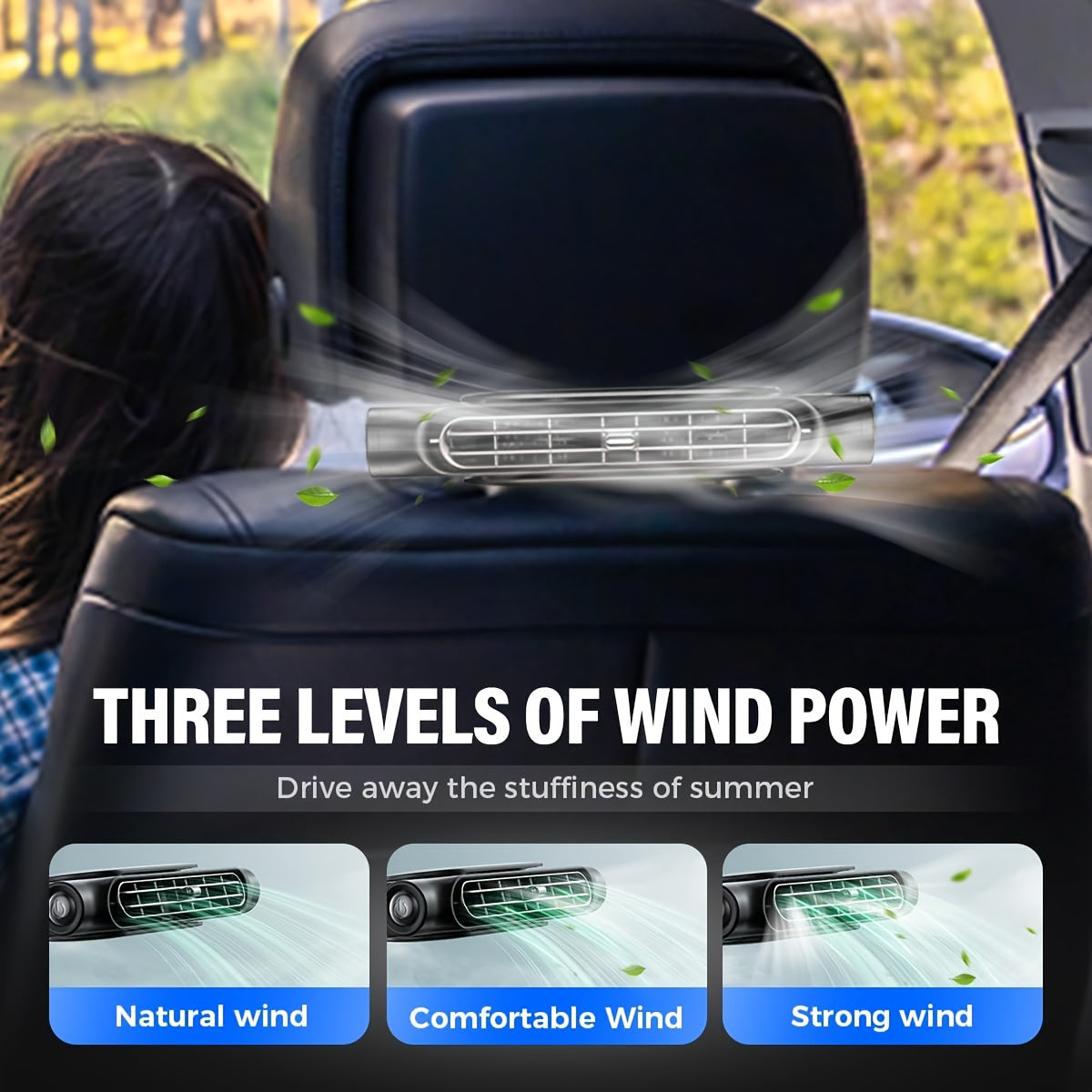 Car USB Bladeless Fan – 3-Speed Quiet Cooling Seat Fan | Plug-and-Play, Fits All Car Models, Black & White