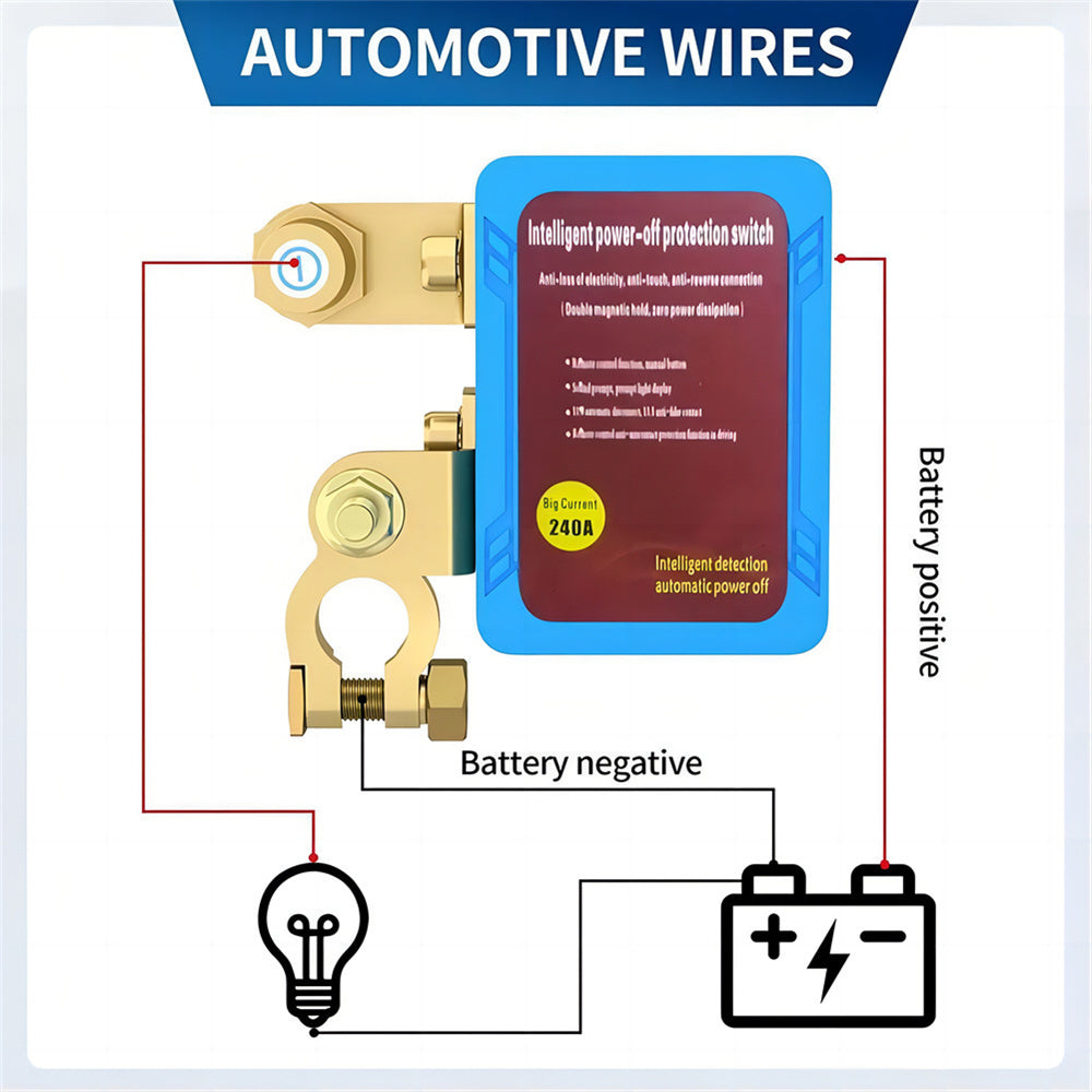 Remote Battery Disconnect Kill Switch 12V/24V 240A – Auto Cutoff at 11.8V, 433MHz Remote, Magnetic Latching, for Car, Truck, RV, ATV, Boat & Motorcycle