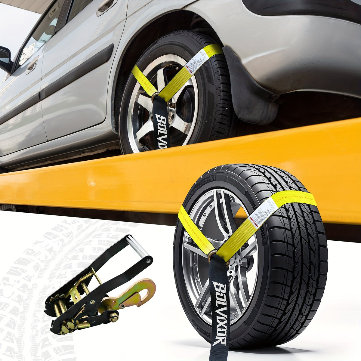 Ratchet Tie Down Straps 4-Pack – 9900 LB Break Strength, 2"x96" Wheel Straps with Snap Hooks for UTV, SUV, Truck & Trailer Transport