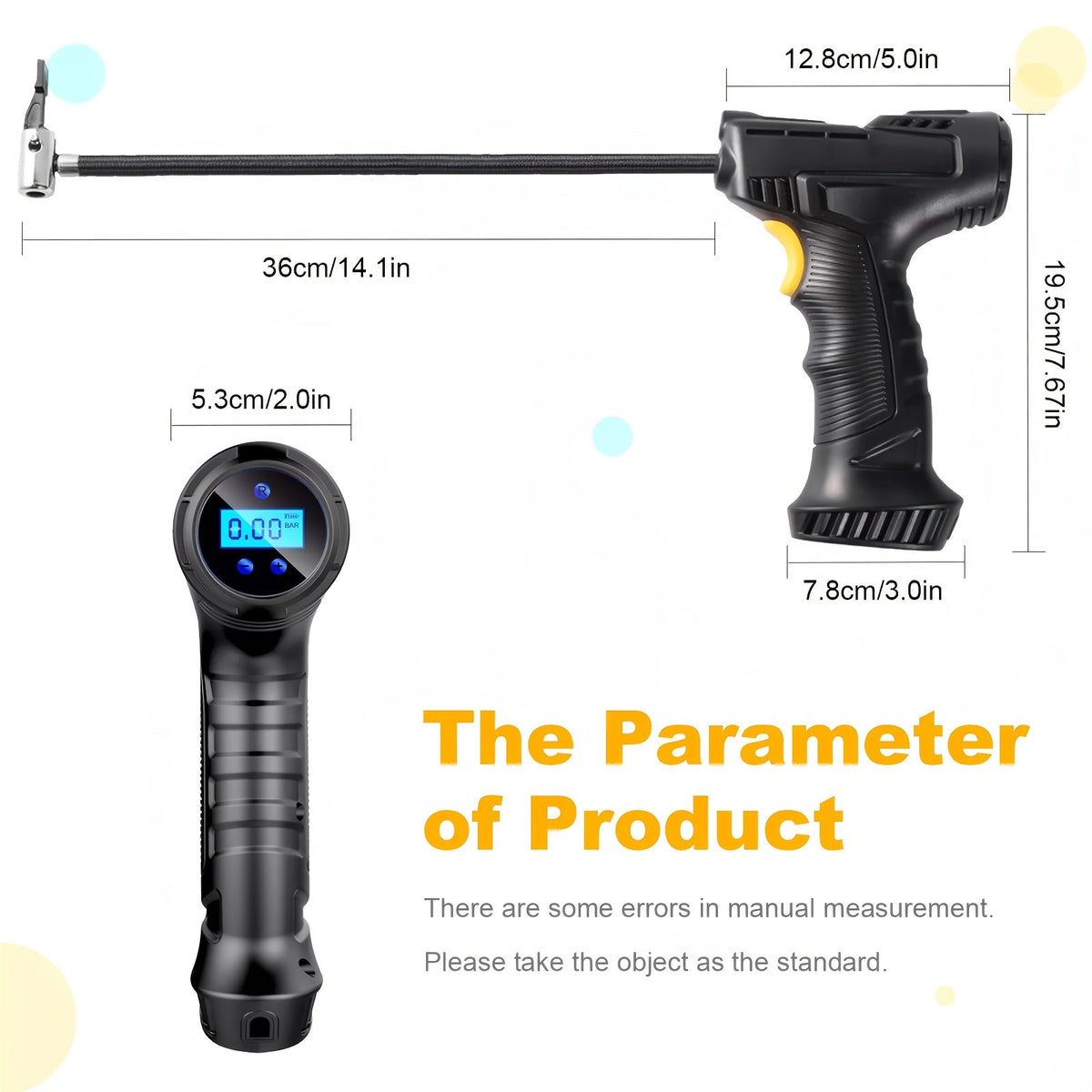 Wireless Tire Inflator Portable Air Compressor 5200mAh Rechargeable with Digital Display & Auto Shut-Off for Car Bicycle Balls – USB Charging