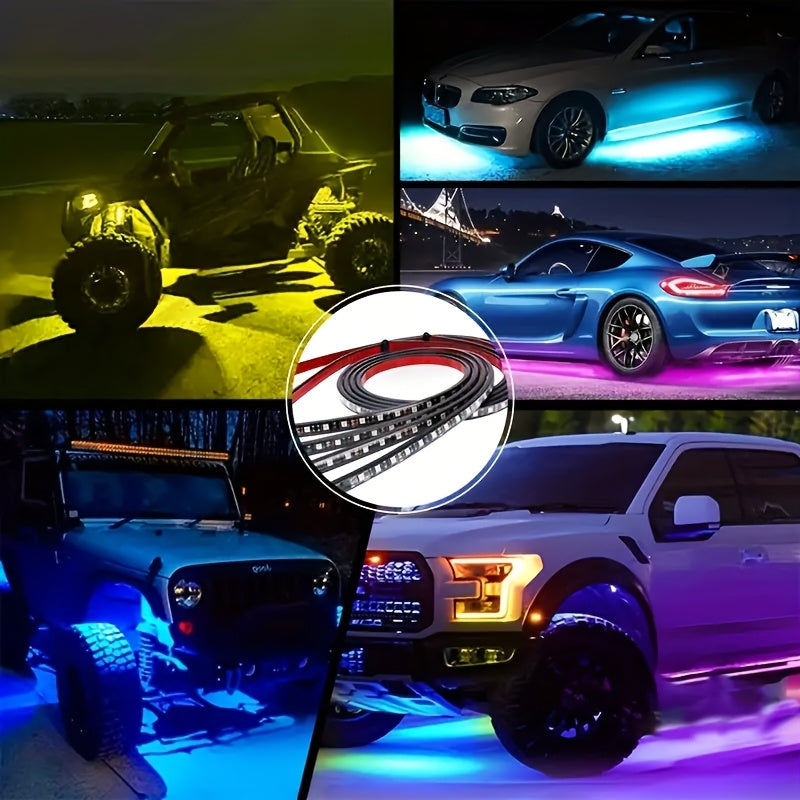 RGB LED Underglow Chassis Light Strip 4pcs App Remote Dual Control 16 Million Colors DC 12V Neon Ambient Kit for Car Pickup Truck SUV