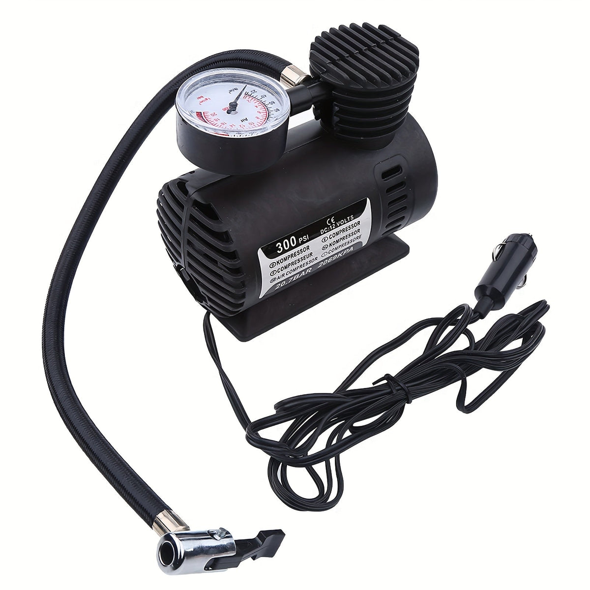 12V 300 PSI Air Compressor Pump – Portable Car Plug Tire Inflator for Car, Bike, Motorcycle & Ball, No Battery Needed