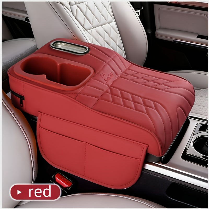 Car Center Armrest Pad with Cup Holder & Tissue Box – Height Elevating Console Cover, Multi-Color Storage Organizer for Vehicle Interior