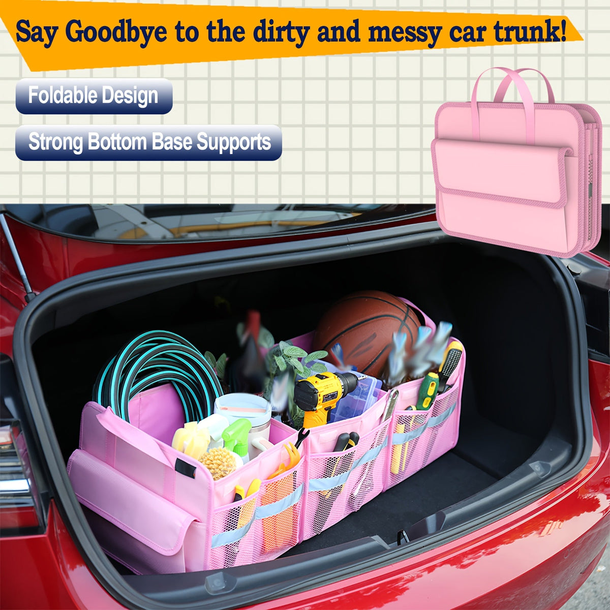 Car Trunk Organizer for SUV – Collapsible Large Cargo Storage Box with Non-Slip Bottom & Multi-Compartment