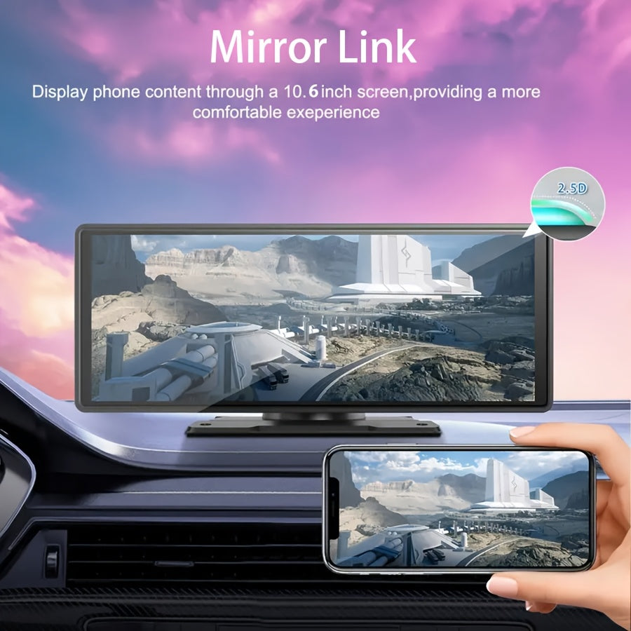 Wireless CarPlay Screen 10.26 Inch Portable Car Stereo, Touchscreen Display with Android Auto, 720P HD Backup Camera, Dash Cam & GPS Navigation, Universal Dashboard Car Radio for Trucks RVs