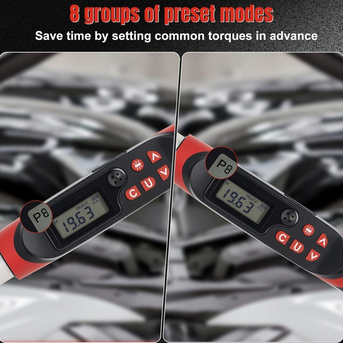 Digital Torque Wrench 1/2" & 3/8" Drive, LCD Display Buzzer & LED Alert, 4-Mode Cr-V, ±1% Accuracy, Preset & Data Storage, for Bike Motorcycle Auto Repair