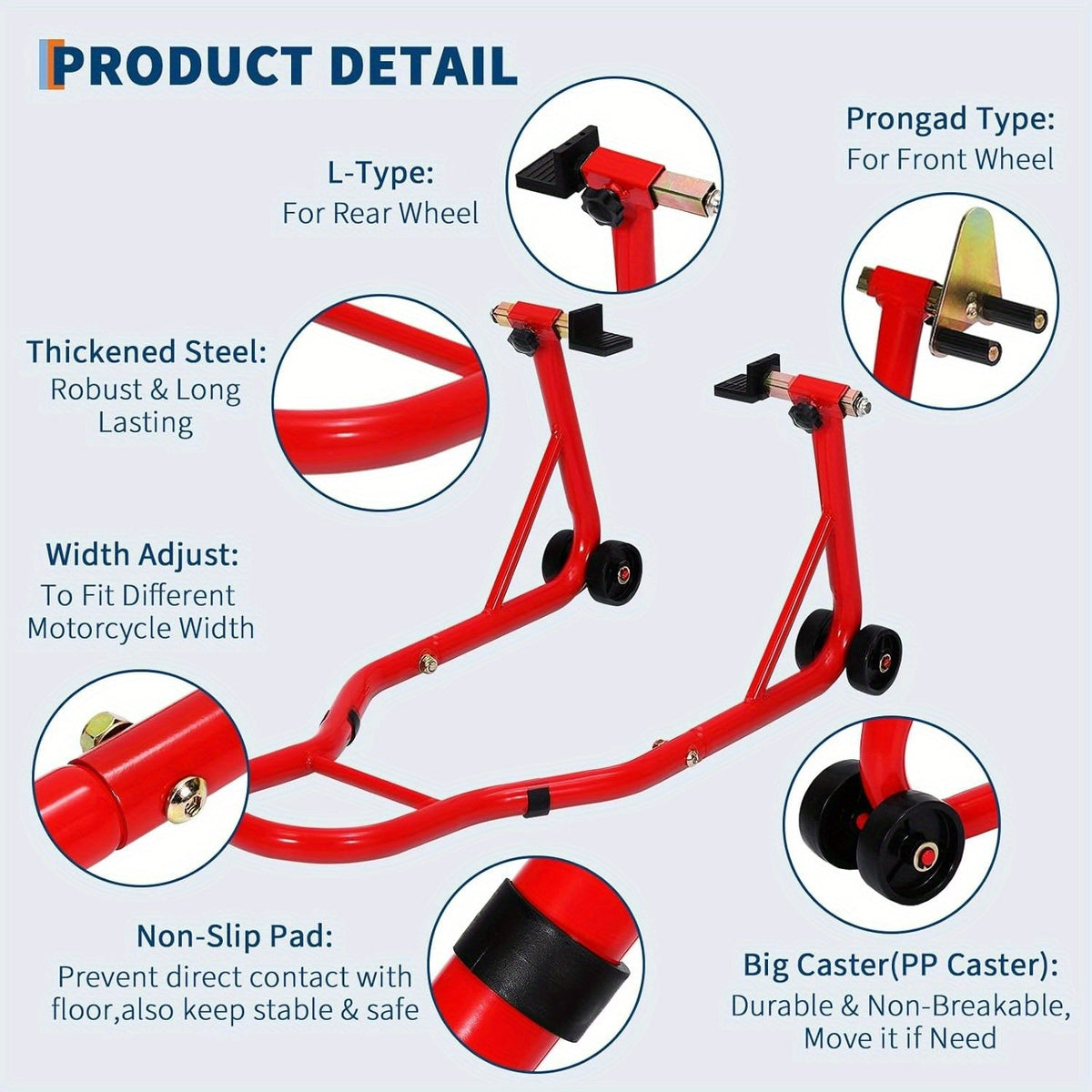 Motorcycle Paddock Stand Front & Rear Combo 900 Lbs - Universal Lift Stands for Yamaha Honda Suzuki BMW Kawasaki, Heavy Duty Steel, Black Red Yellow