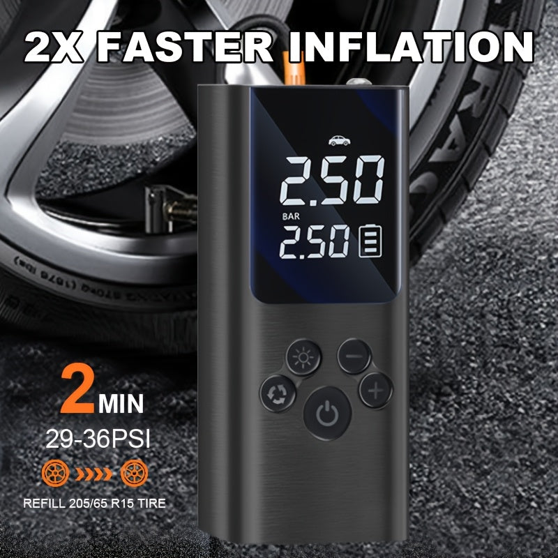 Portable Cordless Tire Inflator with Digital Gauge & LED Light – USB Rechargeable Fast Air Compressor for Car, Bike, Motorcycle & Sports Equipment