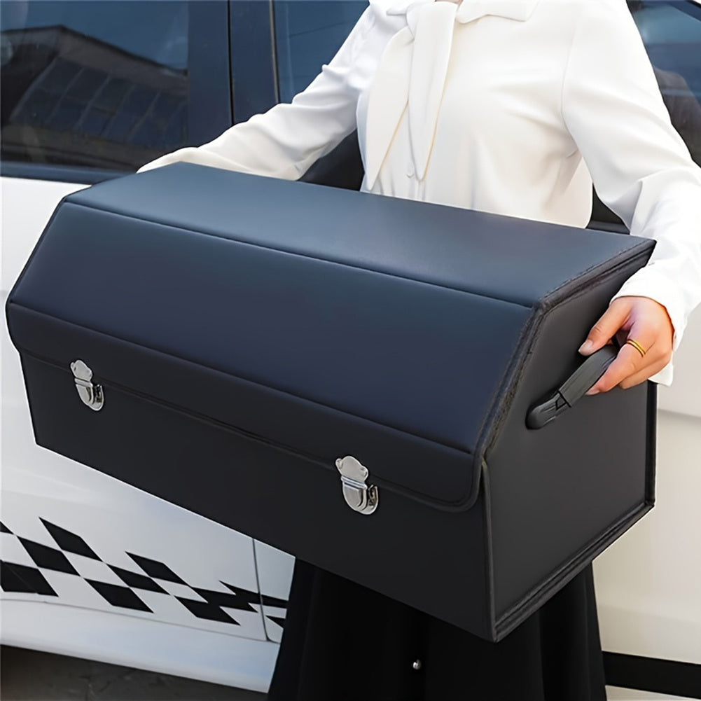 Car Organizer Box PU Leather Multi-Compartment - Foldable Large Capacity Storage for SUV Truck Camper & Workspace, Durable Auto Interior Accessory