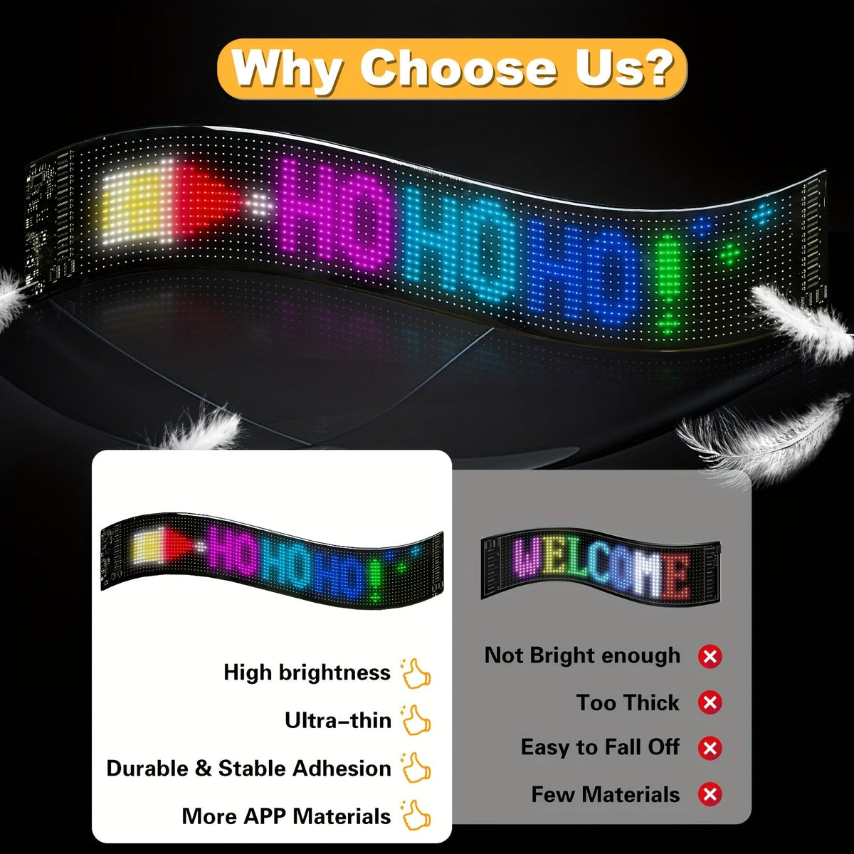 Programmable Scrolling LED Car Sign with App & Remote Control, USB Powered DIY Text Animation Graffiti Pattern, Rolling Display for Trucks SUVs Store Bar Hotel