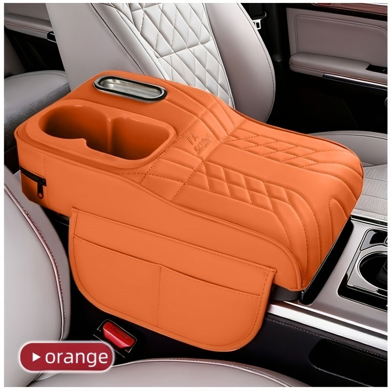 Car Center Armrest Pad with Cup Holder & Tissue Box – Height Elevating Console Cover, Multi-Color Storage Organizer for Vehicle Interior