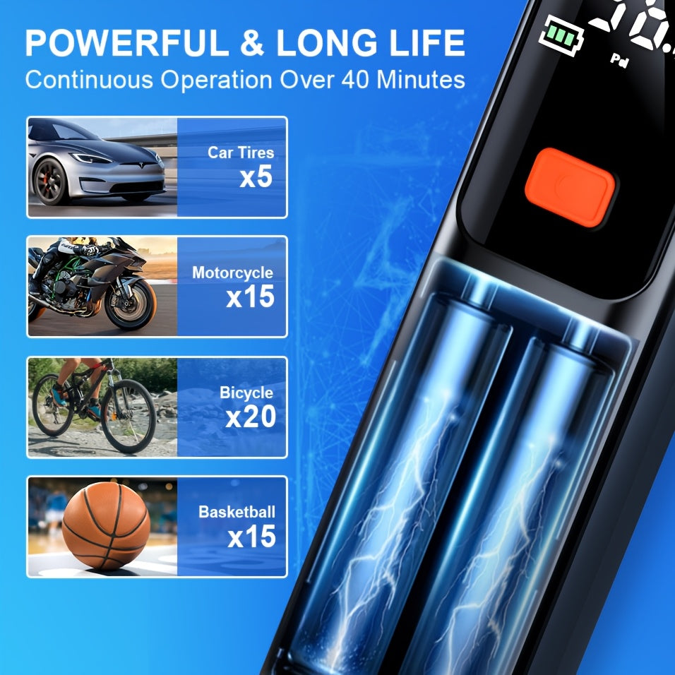 Portable Tire Inflator Wireless, Digital LED Air Compressor Pump, Auto Pressure Shutoff, USB Rechargeable, for Car Bicycle Motorcycle Basketball