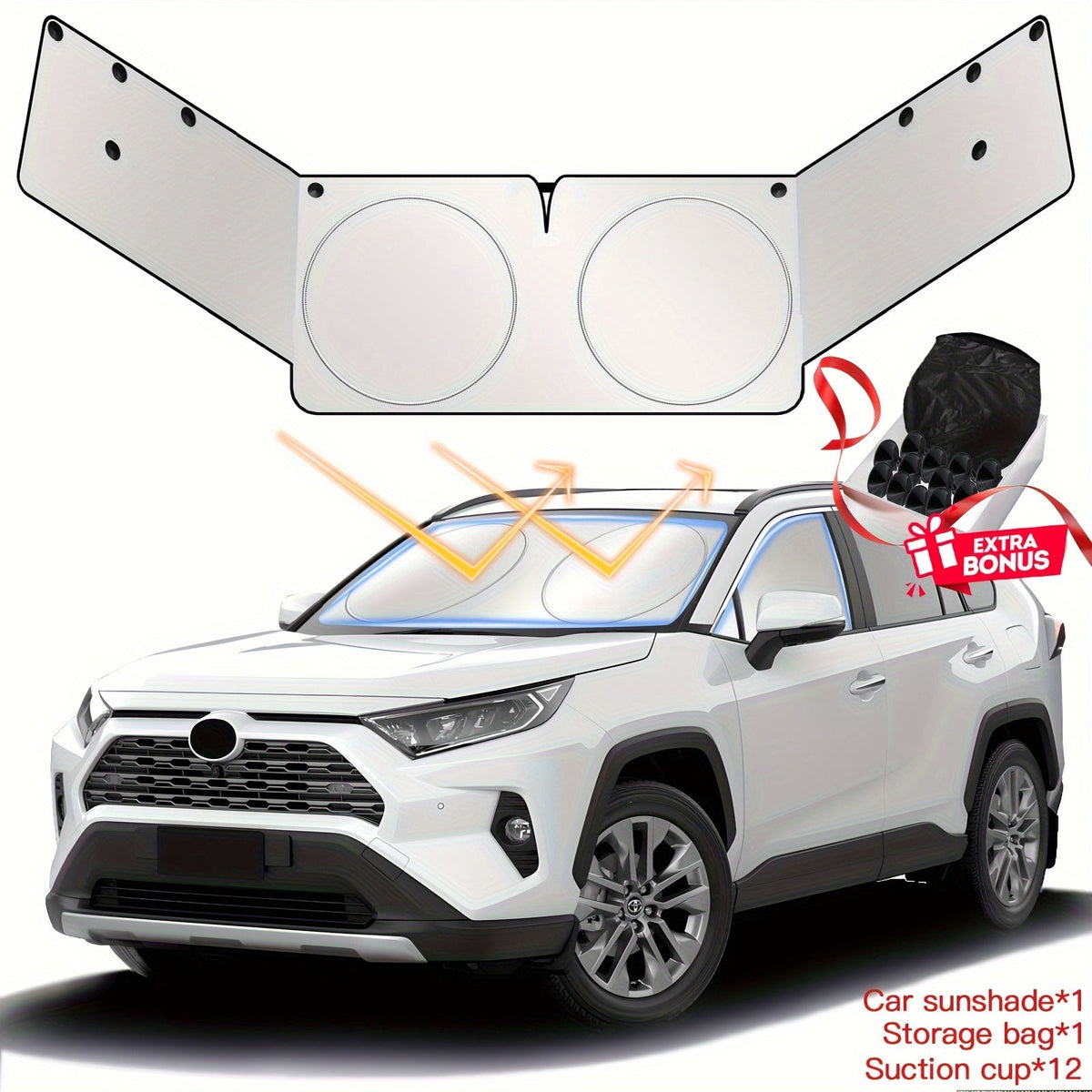 Windshield Sunshade with Side Window Covers – UV & Heat Block Privacy Protection | Suction Cup Universal Fit Car Sedan SUV Size M L