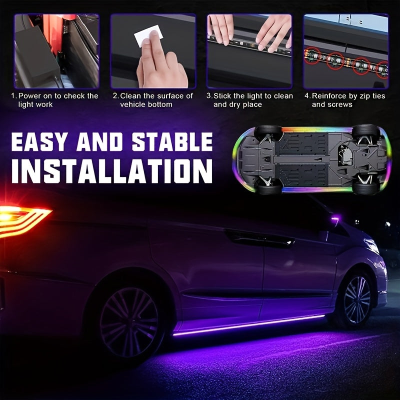 RGB LED Car Underglow Light Strip Kit, 35-47 Inch Neon Underbody Lights for SUV ATV UTV RZR Off-Road, Music Sync Voice Control App & Remote, Hardwired 12V, Exterior Ambient Lighting