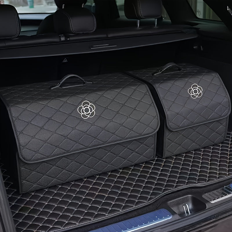 Car Trunk Organizer Foldable Large Capacity - Collapsible Cargo Storage Box for SUV Truck Van, Sturdy Reinforced Walls, Black White, Small & Large