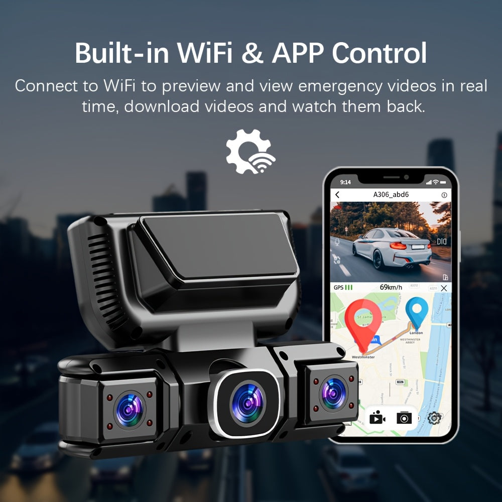 360° Dash Cam 4-Channel with Night Vision, 3.16" IPS Screen, WiFi, G-Sensor, Parking Mode & 32GB Card – Front Rear Side Car Camera