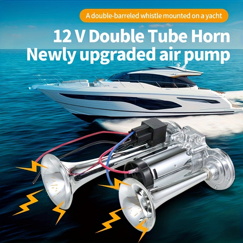 Air Horn for Truck 130dB Double Tube, 12V/24V Aluminum Alloy Compressor Horn, Super Loud for SUV Motorcycle Boat Bus Train Off-Road, Universal Bracket, Easy Install