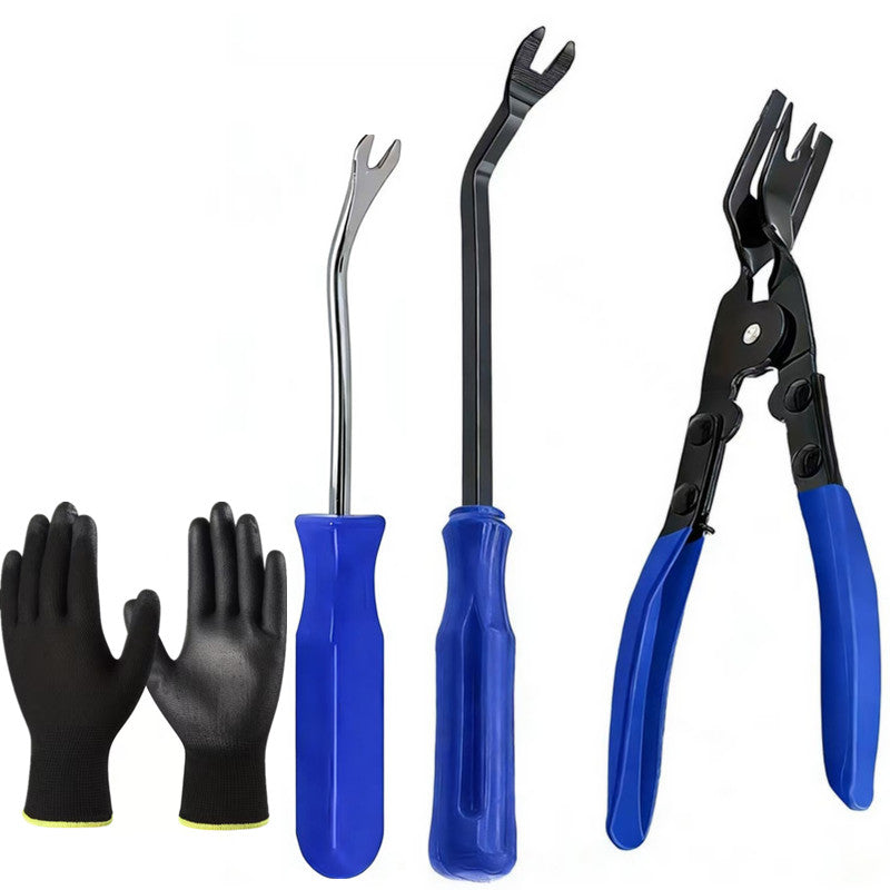 Car Panel Removal Pry Tool Set 4pcs, Interior Trim Clip Fastener Disassembly Tools for Door Panel Instrument Dashboard, Auto Pry Bar Kit — Red, Blue, Black