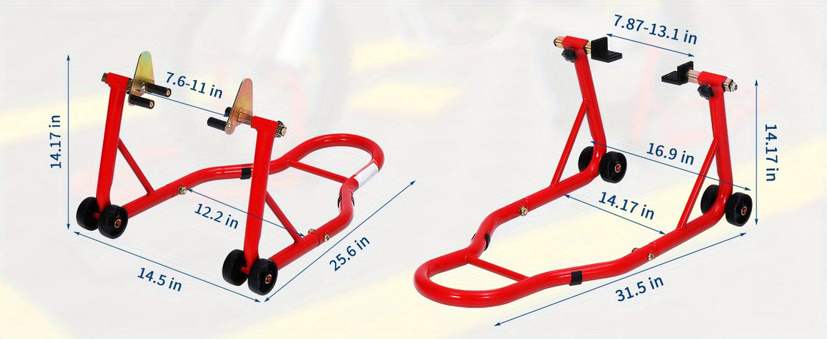 Motorcycle Paddock Stand Front & Rear Combo 900 Lbs - Universal Lift Stands for Yamaha Honda Suzuki BMW Kawasaki, Heavy Duty Steel, Black Red Yellow