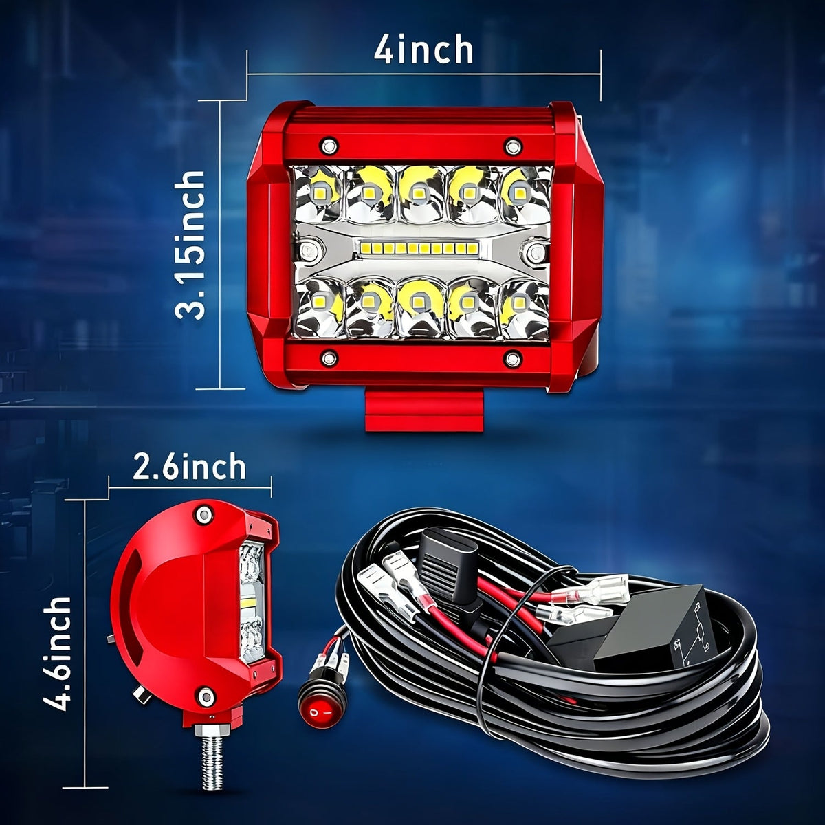 4 Inch LED Pod Lights, Triple Row Combo Flood & Driving Off-Road Lights, 3000+ Lumens with Wiring Harness, Cube Pods for Truck Boat ATV UTV, 2PCS
