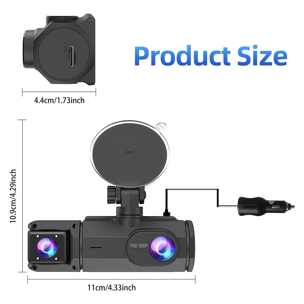 Dual Dash Cam 1080P HD Front & Cabin – 2" IPS Screen, 170° Wide Angle, ADAS, Night Vision, 24H Parking Mode, G-Sensor Loop Recording, No SD Card