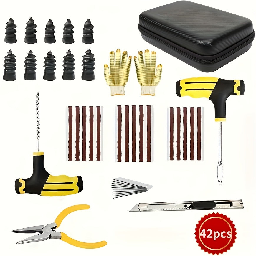 Car Emergency Tire Repair Kit 42PCS, Full-Size Tire Patches for Punctured & Leaky Tires, Easy Self-Repair Roadside Kit for Daily Vehicles