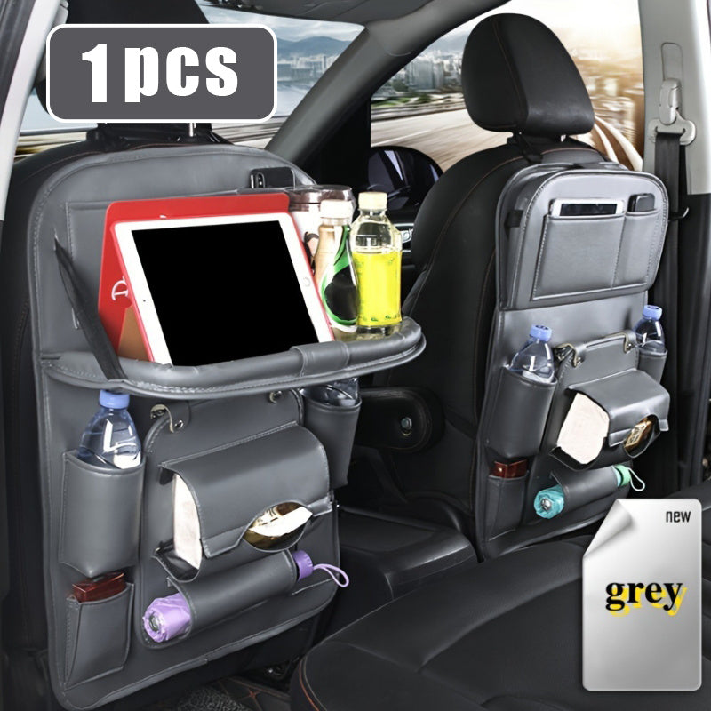 Car Seat Organizer with Foldable Tray Trash Can Multi-Pocket Rear Seat Back Storage Bag Headrest Hanging Organizer for SUV Truck Universal Fit 1pc 2pcs