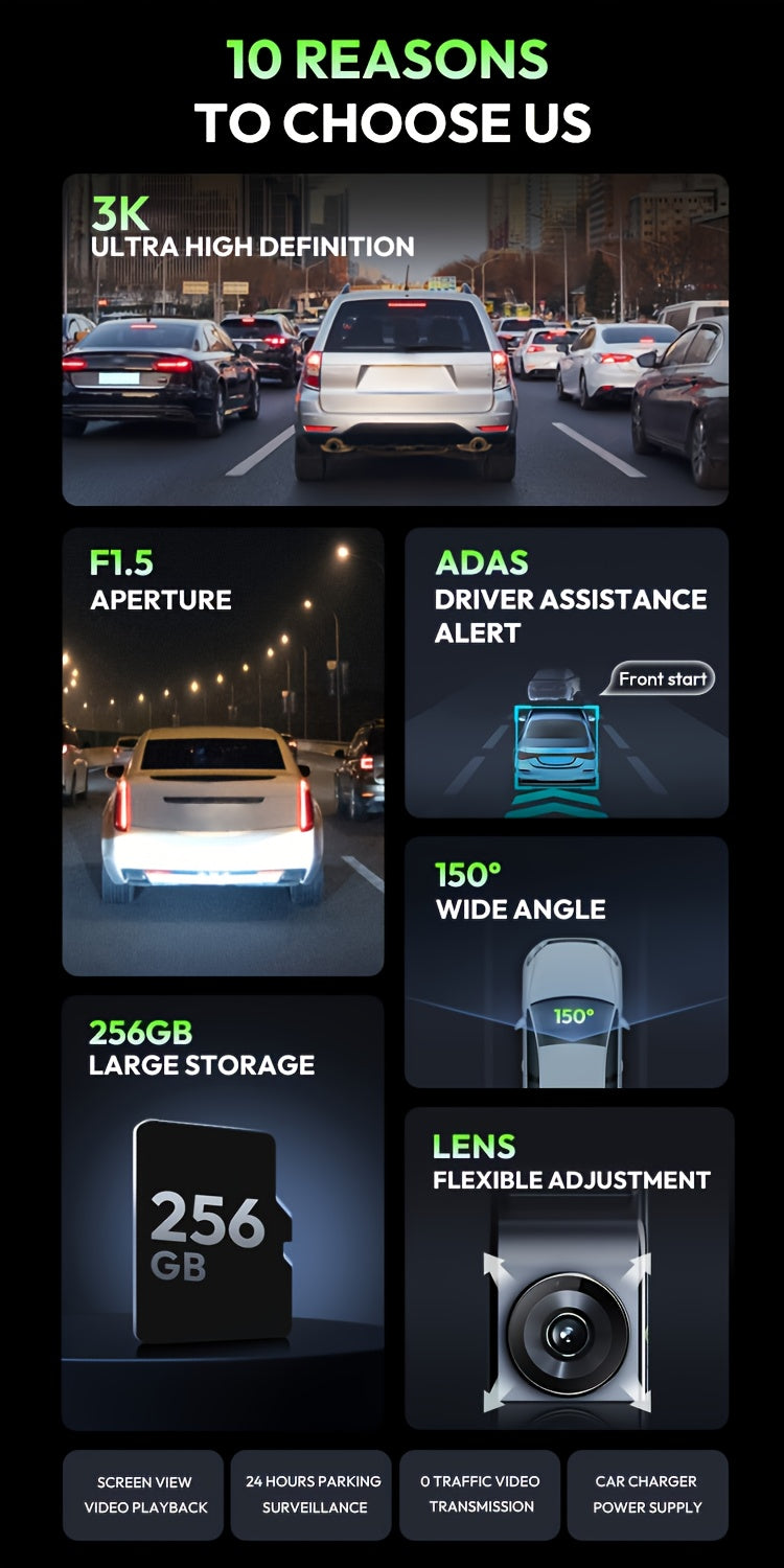 Dash Cam 3K WiFi GPS – 140° Wide Angle, Night Vision, WDR, Parking Mode, Motion Detection & Loop Recording | Botslab G300H Pro