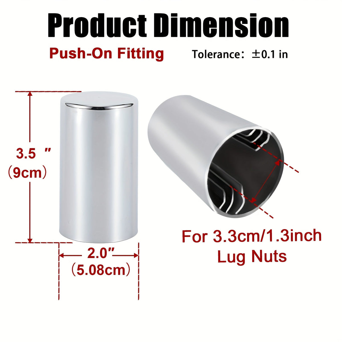 Lug Nut Covers 33mm x 3.5" Chrome ABS – Push-On Spike Caps for Semi Truck Trailer Hub Piloted Wheels, Anti-Loose Design, 20 40 or 60 Pack