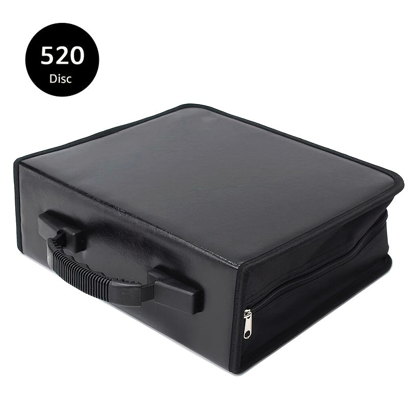 520-Slot CD DVD Holder Case PU Faux Leather – Large Capacity Disc Storage Bag with Zipper & Handle, Dust & Scratch Protection for Music, Movies & Games