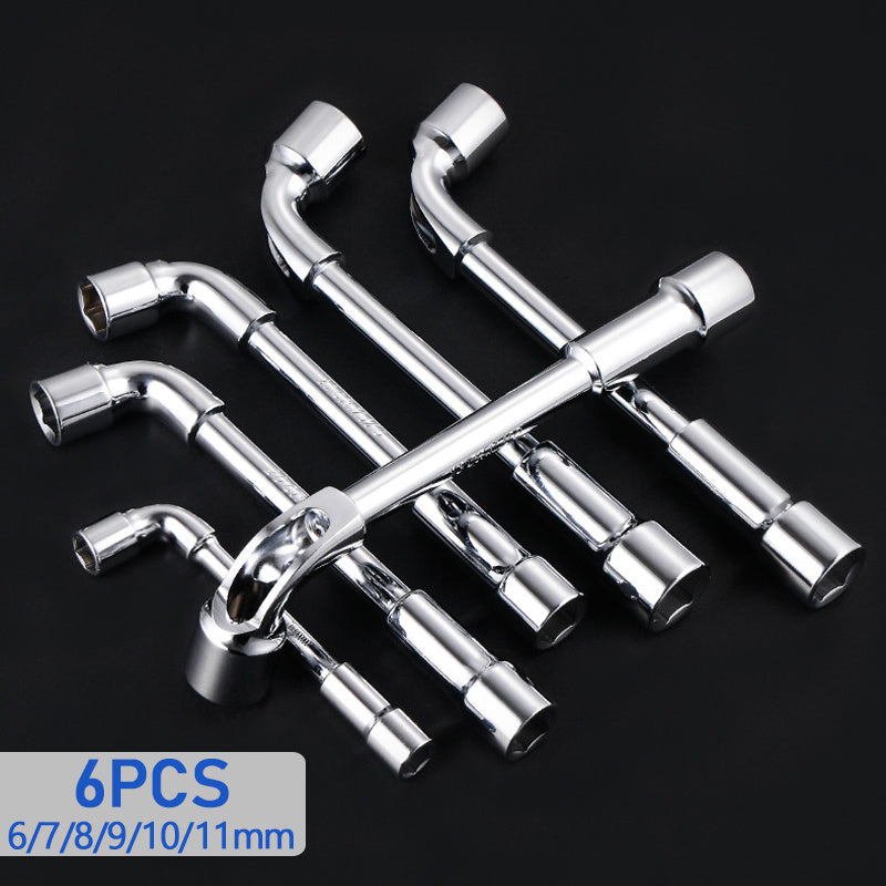 6pc Hex Socket Wrench Set | Mirror Perforated Wrench L-Shaped Elbow & Double-Head Hexagon Socket Pipe Wrench Kit