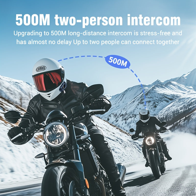 Motorcycle Helmet Bluetooth Intercom Headset – 500M Range, Group Chat, Music Sharing, FM Radio & Voice Control