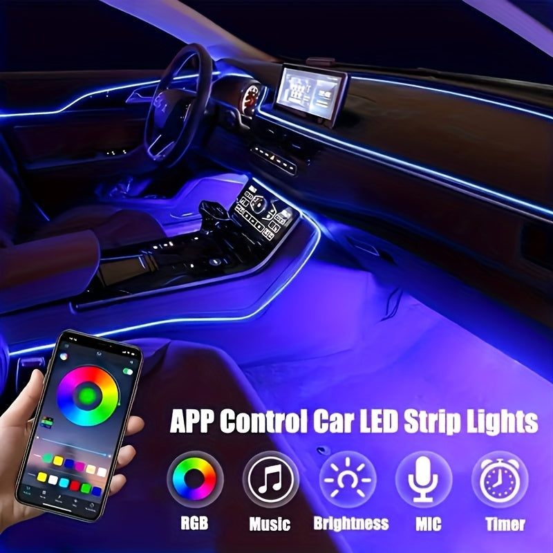 Car Interior Ambient Lighting Kit 3M RGB 7-Color LED Strip App & Remote Control Music Sync for Doors Console Dashboard Decoration