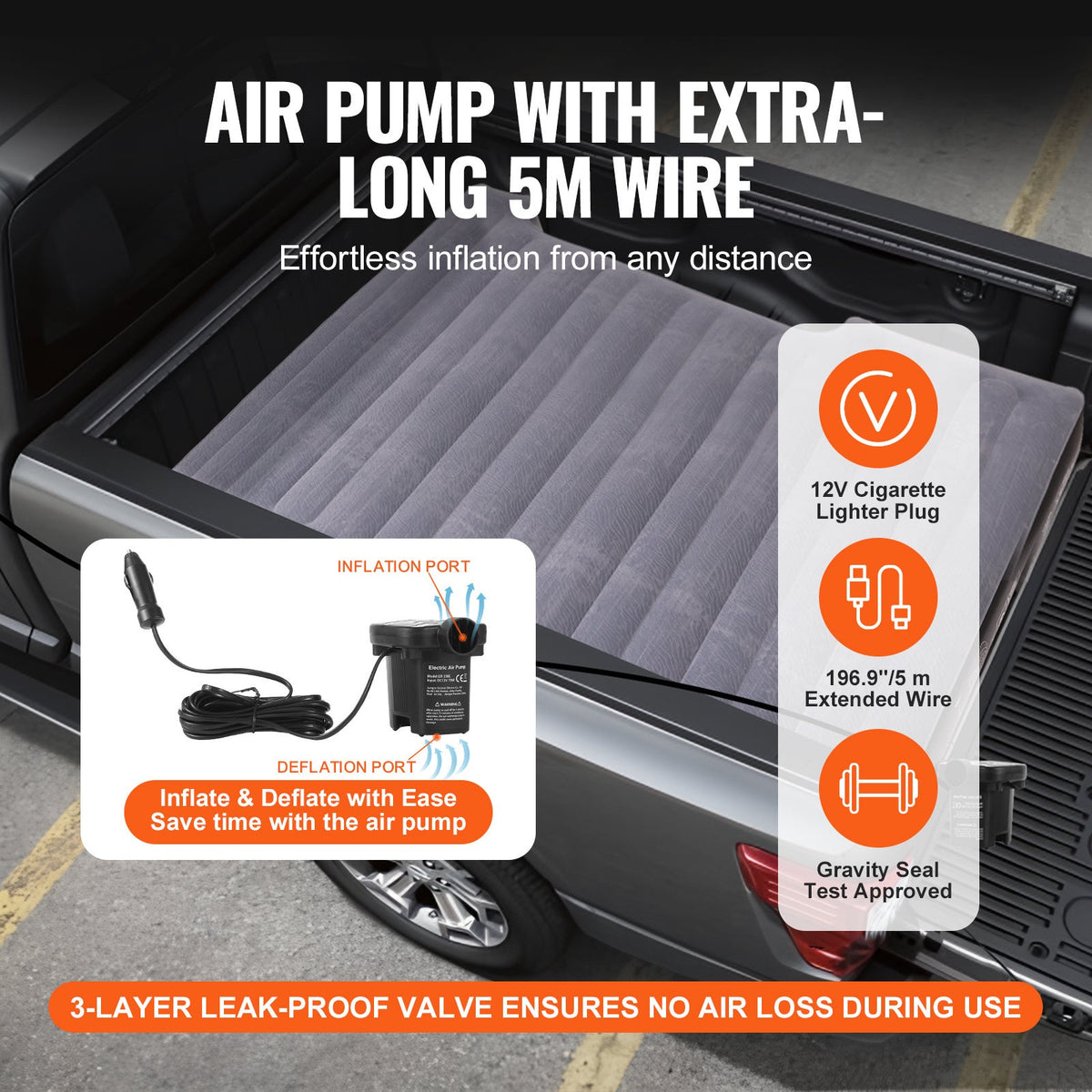 Truck Bed Air Mattress for 6–6.5 ft Trucks – Inflatable Camping Mattress 600LBS Capacity, Fits Silverado, RAM, F-Series, Sierra, Titan & Tundra, with Pump