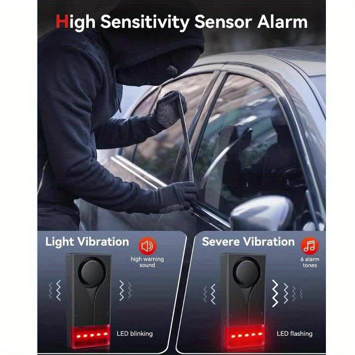 Car Vibration Alarm System 108dB – Wireless Remote Anti-Theft Sensor with LED Flashing Light, 3D Accelerometer, Magnetic Mount, Universal Vehicle Security Alert