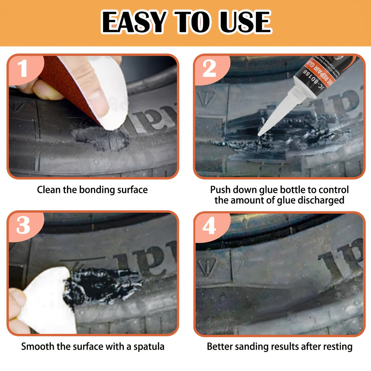 Tire Repair Adhesive Gel – Sidewall Rubber Glue Kit with Scraper & Tip | Car, Motorcycle, Bike, Truck & Tractor | 30ml / 50ml