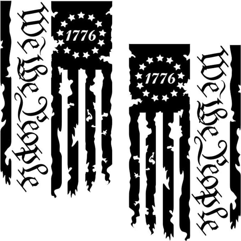 We The People American Flag Vinyl Stickers 2pcs – USA 250th Anniversary Patriot 1776 Decals for Truck Tailgate Car Window Home, Black White Red