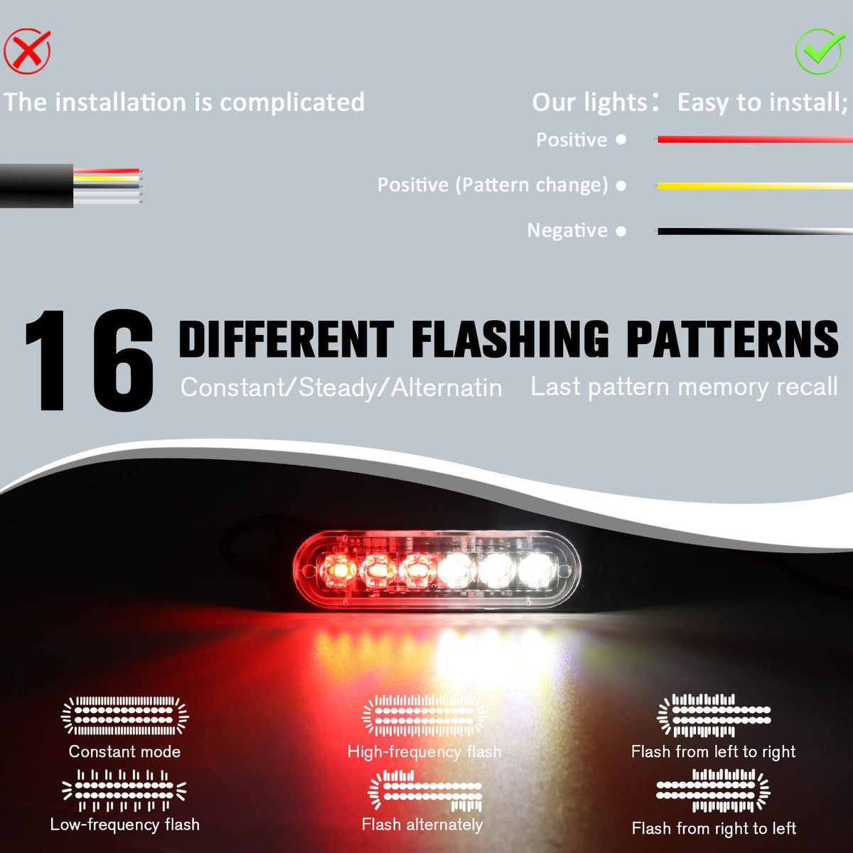 8PCS Ultra-Bright LED Light Bar Strip Kit, Truck Pickup Car Van RV Boat Lighting Decoration, Amber White Red Multi-Color Accent Lights