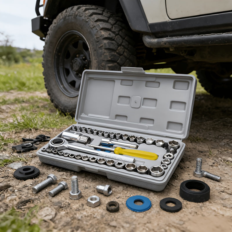 Socket Wrench Set 40-Piece Professional Hand Tool Kit with Ratchet Drive & Extension Bars for Car Repair, Home & DIY