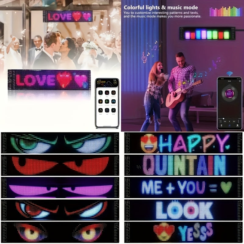 Programmable Scrolling LED Car Sign with App & Remote Control, USB Powered DIY Text Animation Graffiti Pattern, Rolling Display for Trucks SUVs Store Bar Hotel
