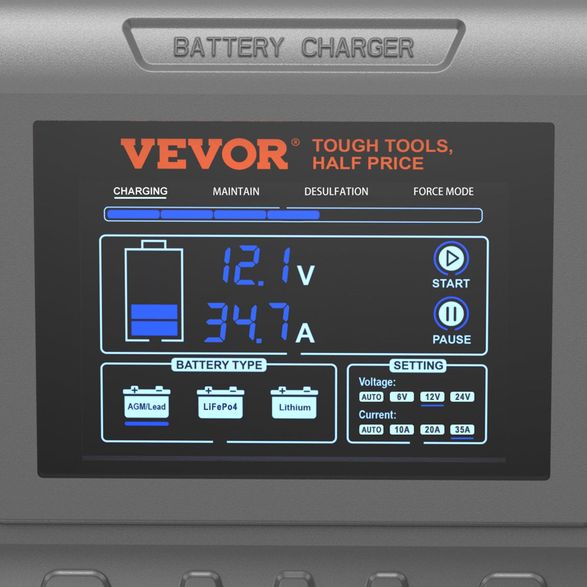 Smart Battery Charger 35 Amp Lithium LiFePO4 Lead-Acid AGM GEL SLA – 6/12/24V LCD Display Trickle Maintainer Desulfator | Car Truck Boat Motorcycle