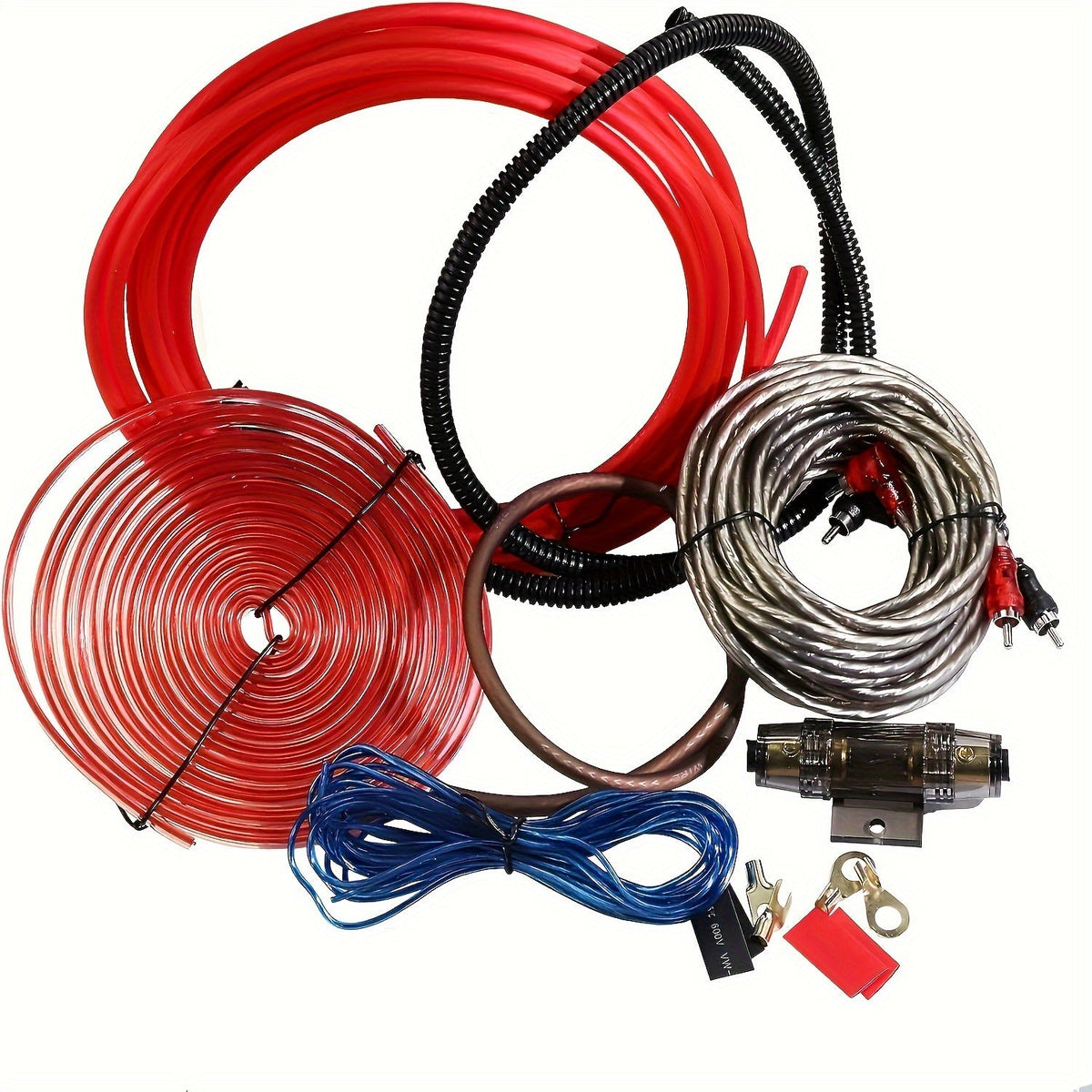 4 Gauge Amplifier Install Kit 2300W – CCA Power & Ground Wire, RCA, Speaker Wire, Remote Wire, AGU Fuse Holder & Accessories