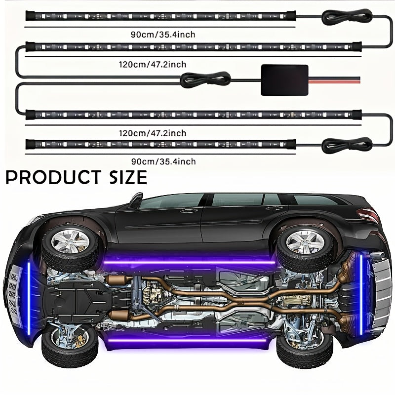 RGB LED Underglow Chassis Light Strip 4pcs App Remote Dual Control 16 Million Colors DC 12V Neon Ambient Kit for Car Pickup Truck SUV