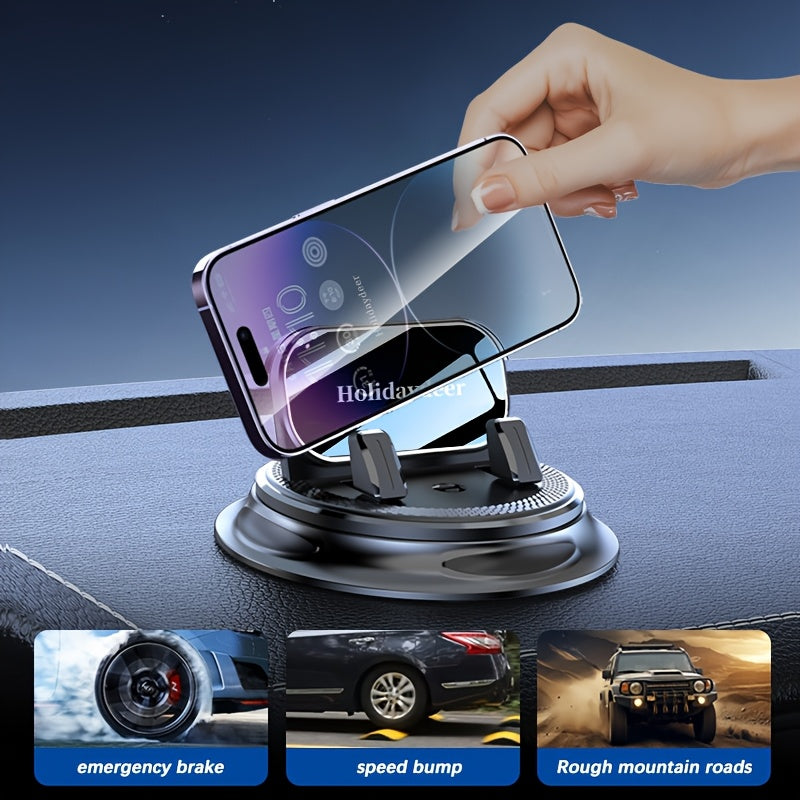 Car Phone Mount 360° Rotating Upgraded Hands-Free Holder, Universal Dashboard Windshield Stand for iPhone and Android Smartphones, Black