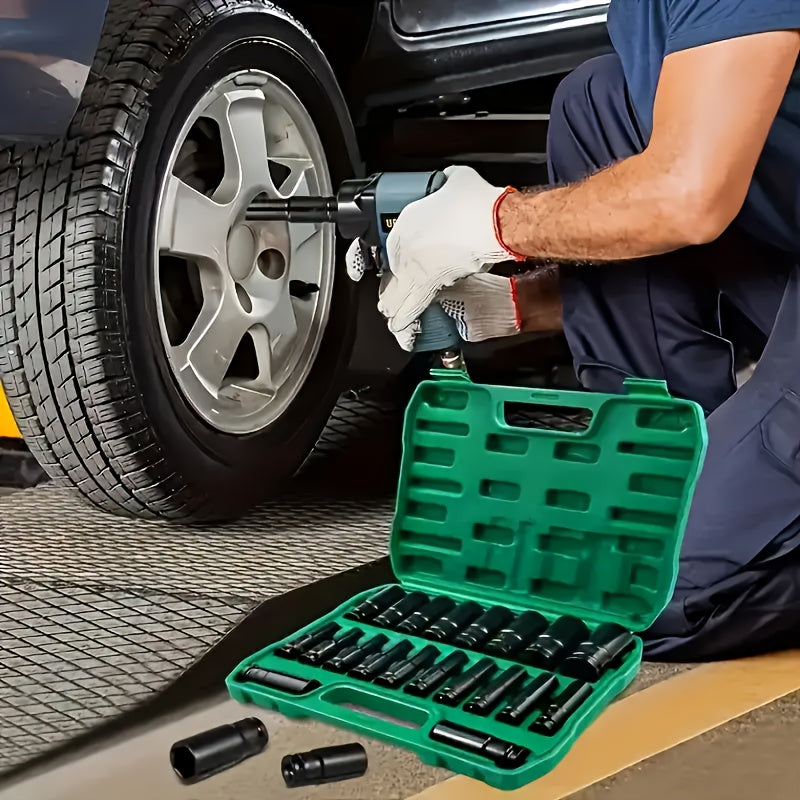 Deep Impact Socket Set 1/2" Drive 20-Piece – Metric 8mm-32mm Extended Hex Sockets for Impact Wrench, Air Gun & Pneumatic Tools | Automotive Repair Kit