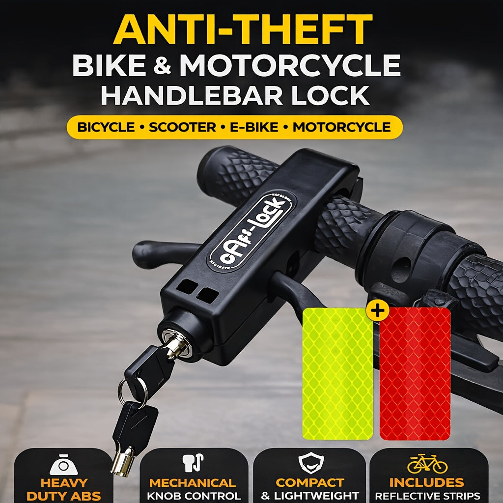 Motorcycle Handlebar Lock Anti-Theft Heavy Duty ABS Portable Security Lock with Reflective Strips for Scooter E-Bike Bicycle Universal Fit