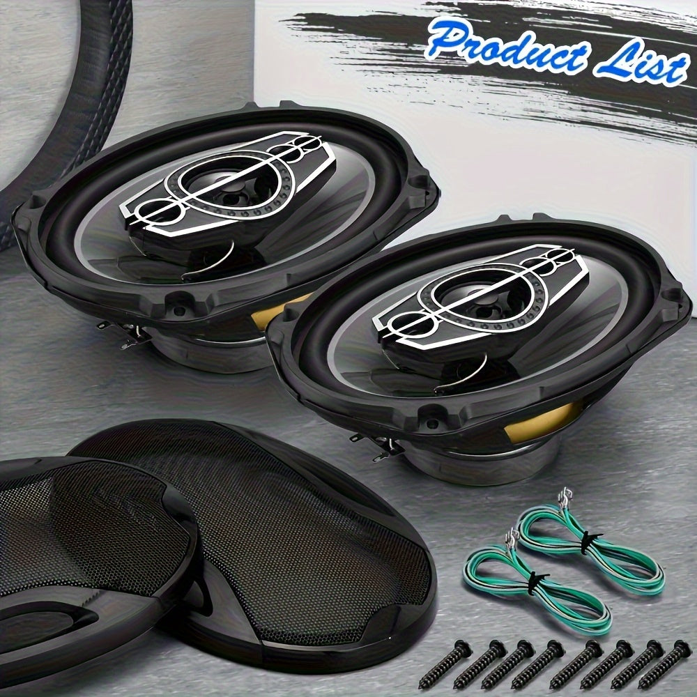 6x9 Car Speakers 5-Way Coaxial Full Range, 600W Stereo Car Door Speakers with Stainless Steel Frame, Universal Vehicle Audio System Upgrade for Cars Trucks, 2-Pack Modern Car Stereo Speakers