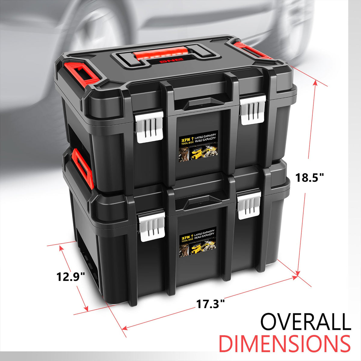 2-Piece Lockable Toolbox Set – Portable Tool Storage Organizer with Removable Tray, Double Lock, Large Capacity | Garage, Workshop & Home Use